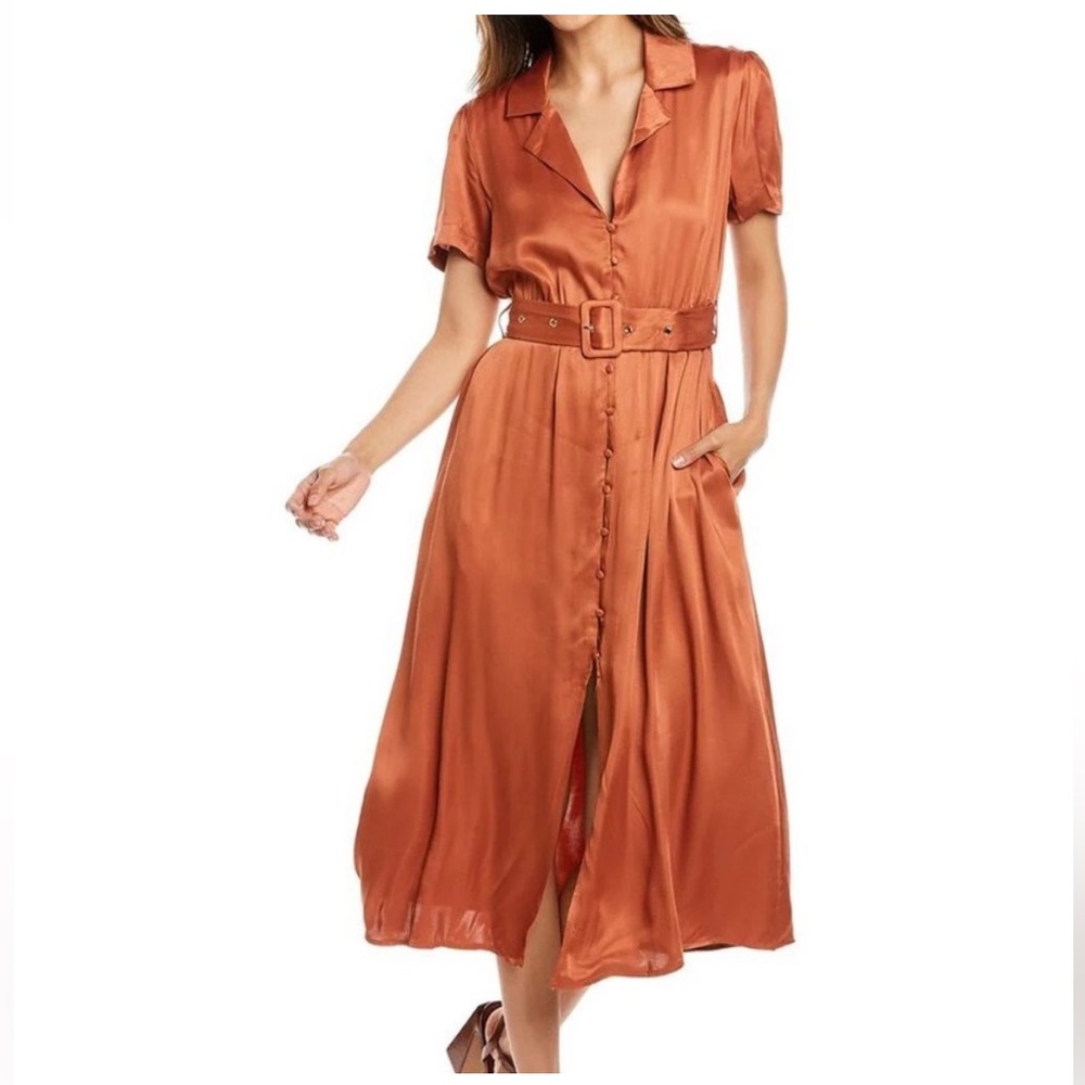 WeWoreWhat Camp Satin Collar Shirt Dress - L